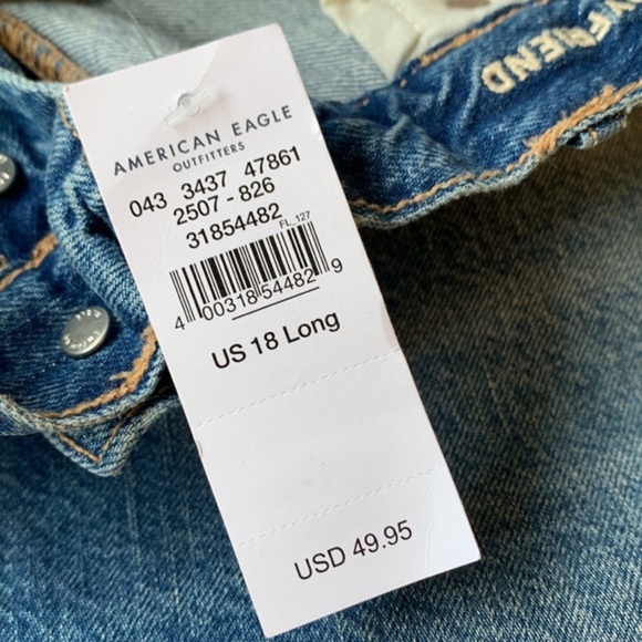American Eagle Blue Distressed 90’s Boyfriend Jeans Long High Rise NWT - Picture 11 of 13